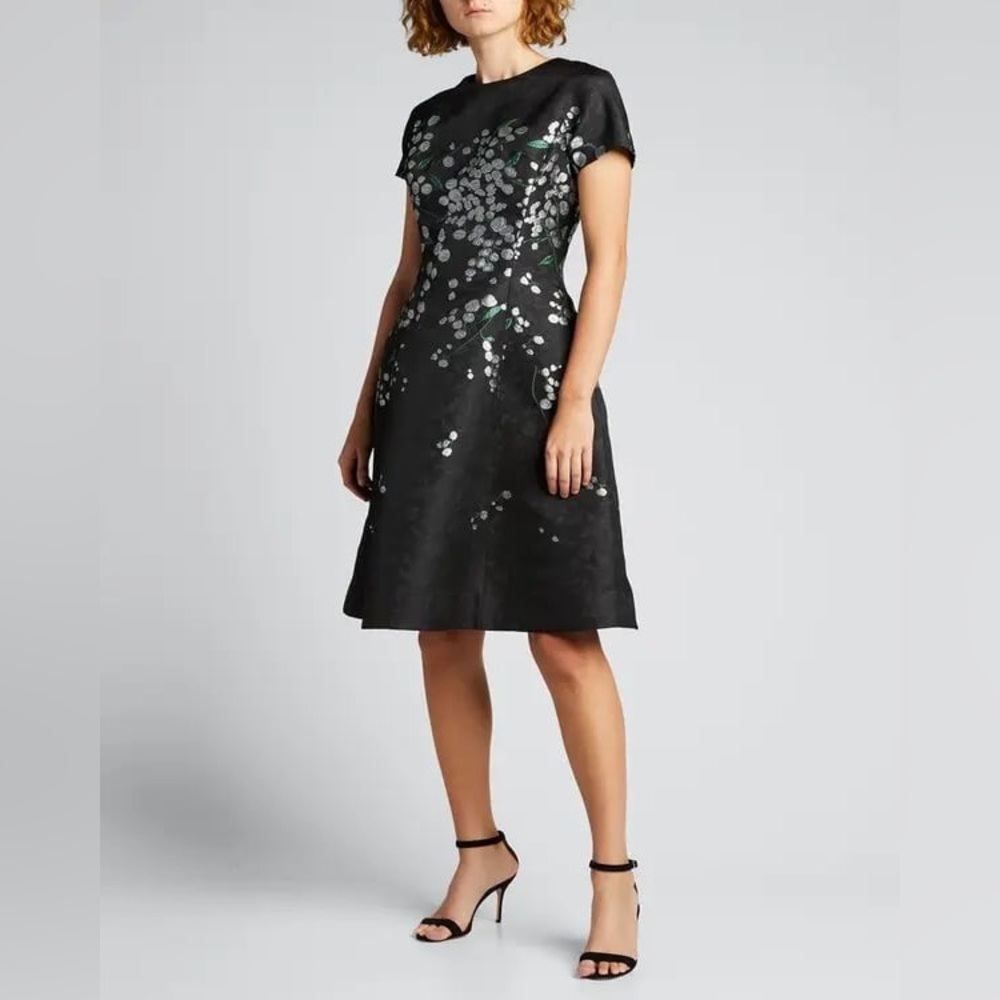 Rickie Freeman for Teri Jon Black Dress with Silver Floral Design